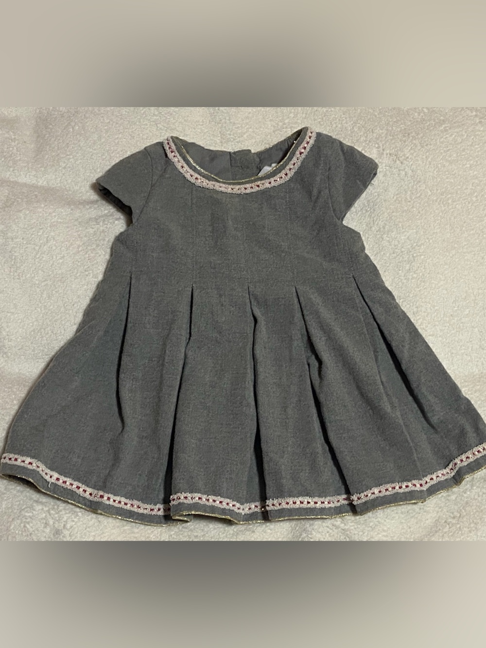 Tahari Girls Gray Pleated Dress with Trim
